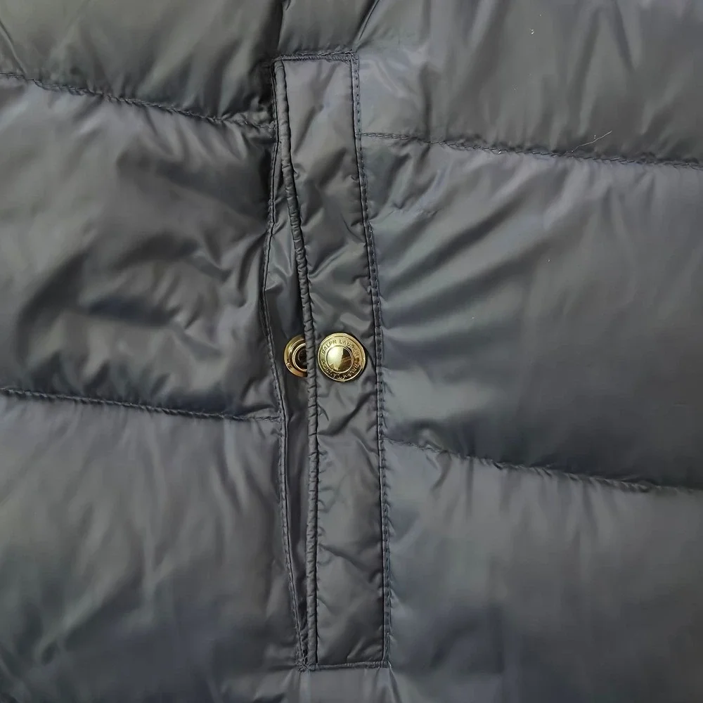 Polo Ralph Lauren Down Hybrid Jacket Sz M Blue‎ Camo Logo Quilt Preppy Old Money